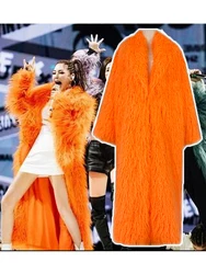 Lautaro Winter Long Shaggy Hairy Thick Warm Soft Orange Black White Faux Fur Coat Women Luxury Designer Clothes Streetwear 2022