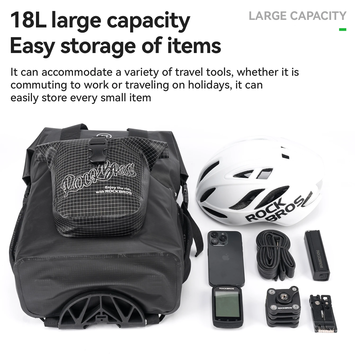 ROCKBROS Folding Bike Front Bag 18L Large Capacity Package Trunk Multifunction Portable Shoulder Bag Folding Bike Accessories