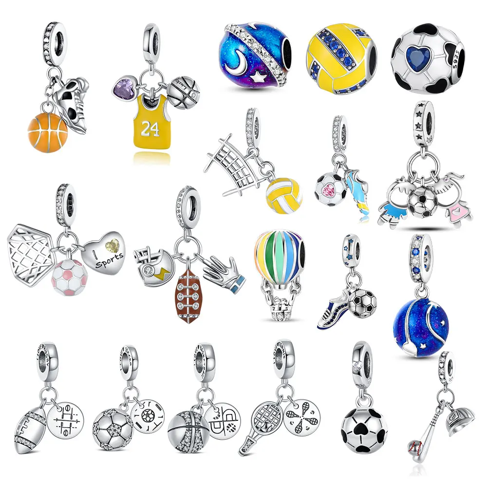 925 Sterling Silver Sport Running Charms football basketball Beads Pendant Fit Original Bracelet For Women DIY Jewelry Hot Gift