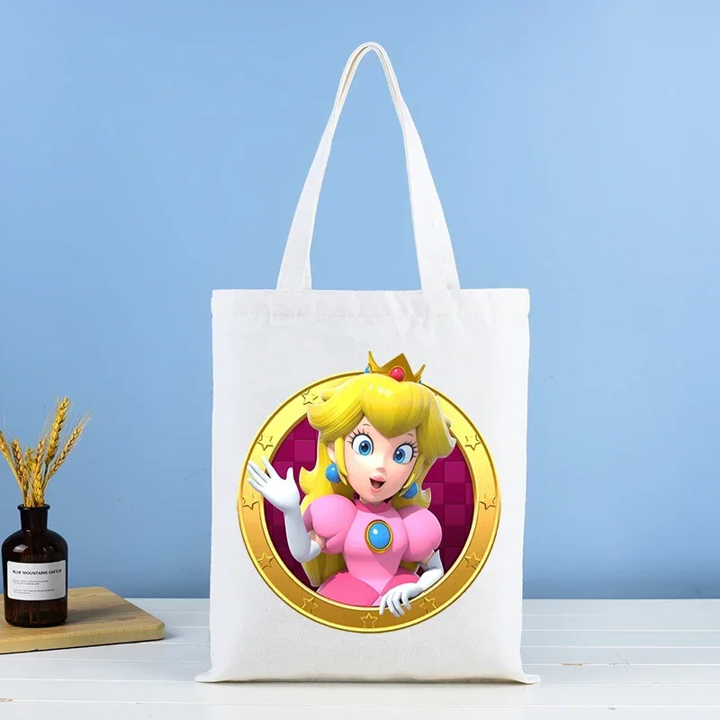 Super Mario Shopping Bag Cartoon Tote Bags White Canvas Packs Fashion Versatile Style Student Daily Life Reusables Shoulder Pack