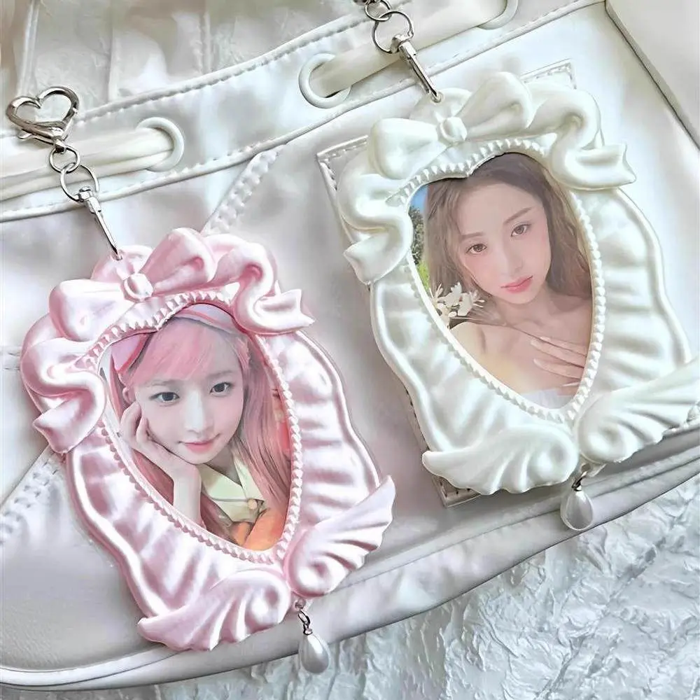 New 3 Inch Kpop Photocard Holder Acrylic Bow Angel Idol Photo Frame Storage Picture Display Card Holder Bag Pendant