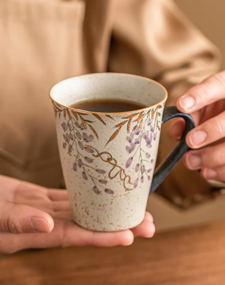 

Blue and White Mug Ceramic Cup Hand-painted Phnom Penh Wisteria Tea Cups Large Capacity Water Mug with Handle