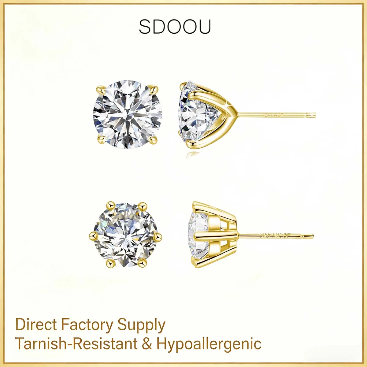 

SDOOU Classic 0.5-2ct Round Moissanite Stud Earrings 14K Gold Filled Studs for Women Men Daily Anniversary Jewelry with Gift Box