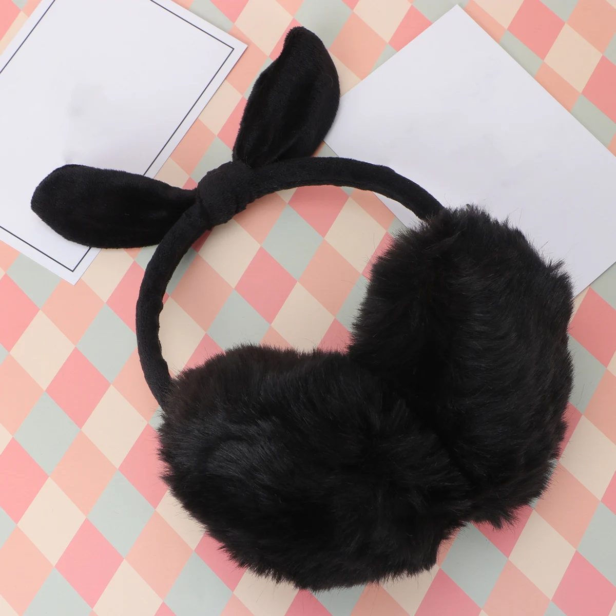 

Lovely Bowknot Anti-Slip Warm Winter Warm Earmuffs Ear Muffs For Women Girls Soft Ear Covers Christmas Gift Black
