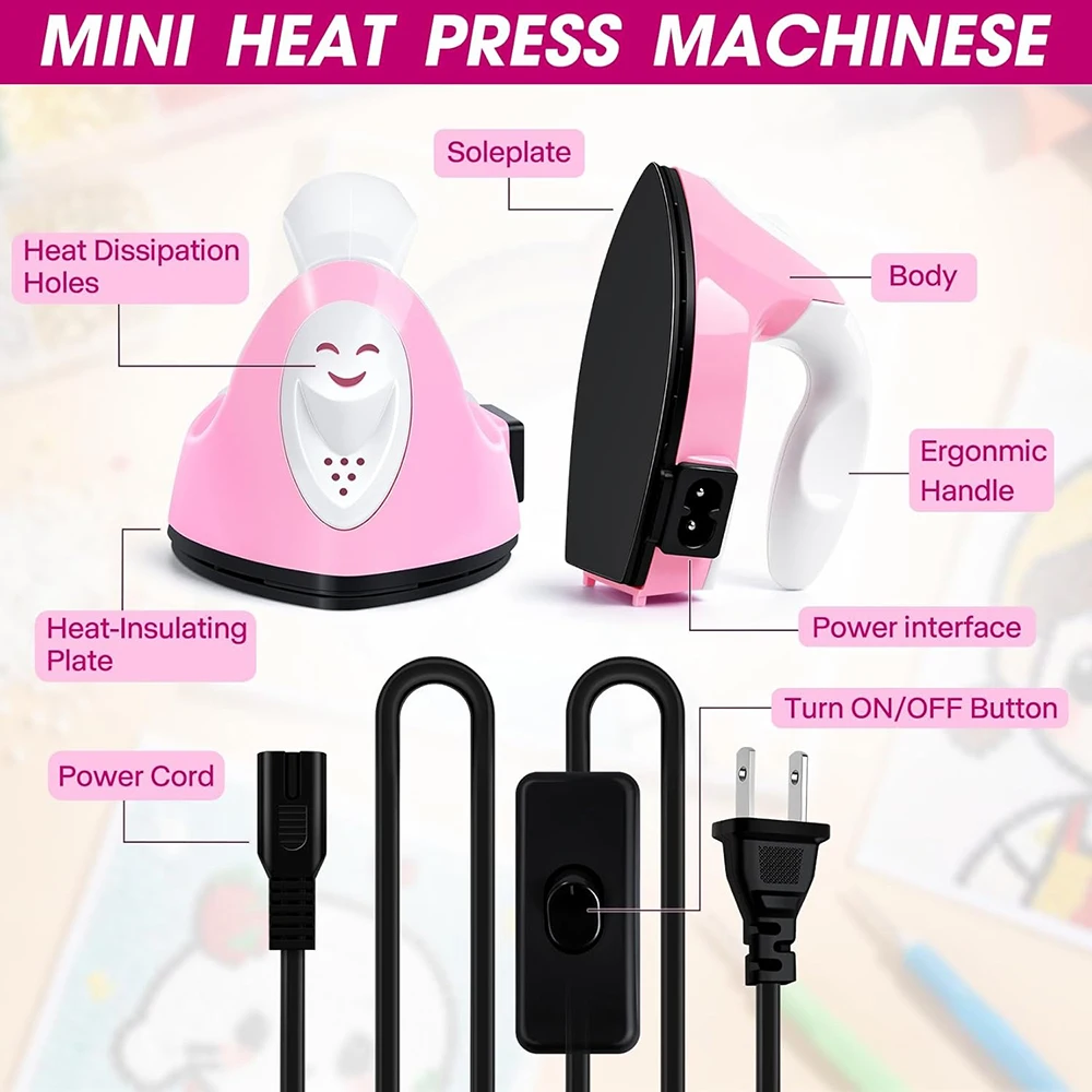 Mini Craft Iron Mini Heat Press Small Iron Portable Handy Travel Heat Iron-on for Transfers Clothes Crafts Patches with Charging