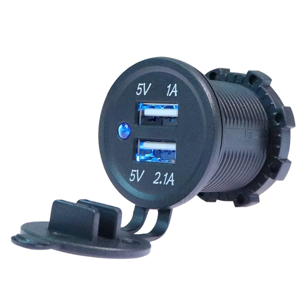 Car Charger USB Fast Charging Dual Port USB 2.1A And 1A Charger Socket With Waterproof Cover Multi Color Optional