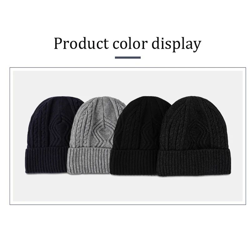 Plus Size 62cm Knitted Hat Men's Winter Warm Wool Hat  Tide Big Head Wool Hat Thickened Fleece-lined Cold-proof Cotton Beanies