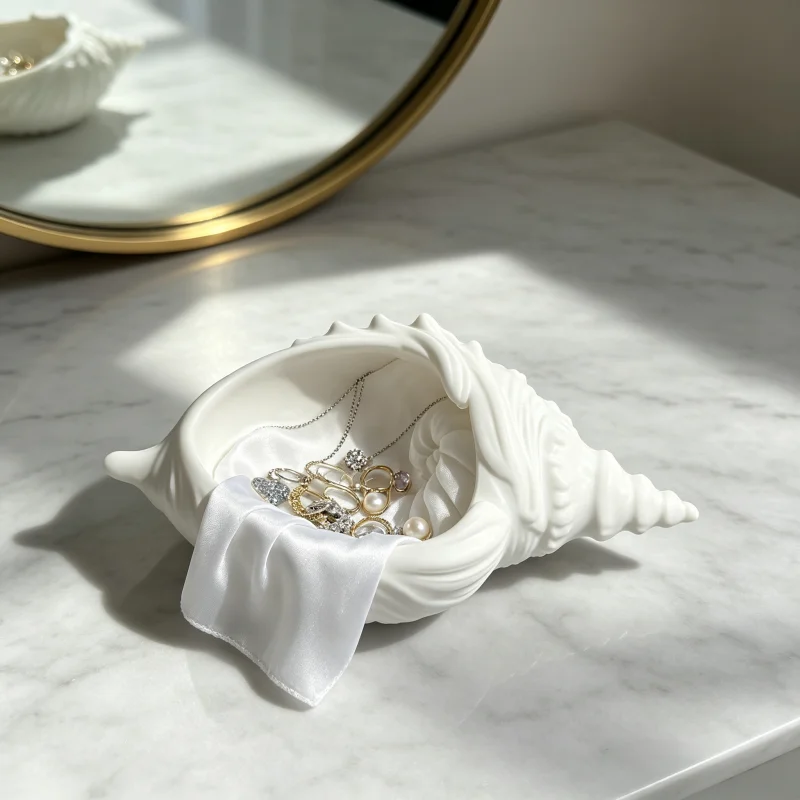 Multifunctional Ocean-Style Large Conch-Shaped Beauty Storage Tray, Multi-Scene Decorative Cosmetic Storage Bowl, Waterproof Multi-Purpose Bathroom Accessory, Suitable for Shower Rooms, Dressing Tables, Bedrooms, Entryway Tables, Minimalist Coastal-Style Home Decor Items