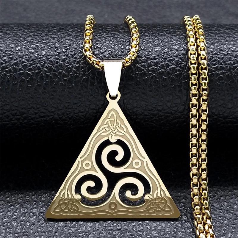 Celtic Triskele Triskelion Necklace for Women/Men Stainless Steel Gold Color Triquetra Witch Trinity Knot Jewelry bruja N8060S02