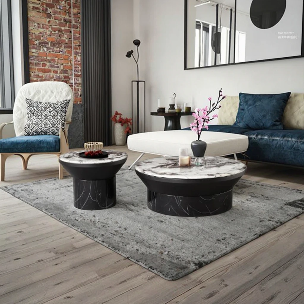 المصممين طاولة مركزية معدنية سوداء فاخرة مجموعة طاولة القهوة الحديثة طاولة القهوة الرخامية #2