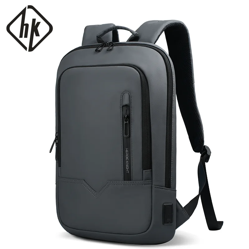 HK Men's Business Slim Backpack Water-resistant 15.6 Laptop Backpack for Work College Anti-theft Lightweight Travel Bag With USB