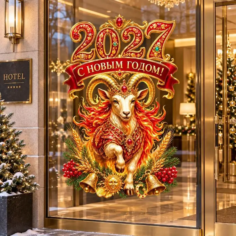 2027 New Year Sheep Zodiac Wall Stickers Detachable Festival Glass Window Decorations Art Wallpaper For Living Room Home Decor