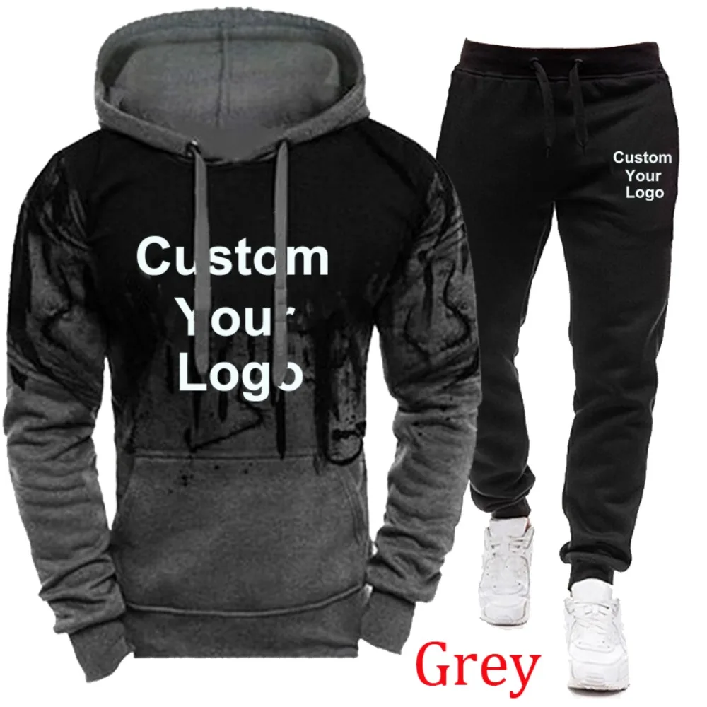 Mens Fashion Custom Your Logo Camouflage Pullover Hoodie and Sweatpant Tracksuit Jogging Suits view 3