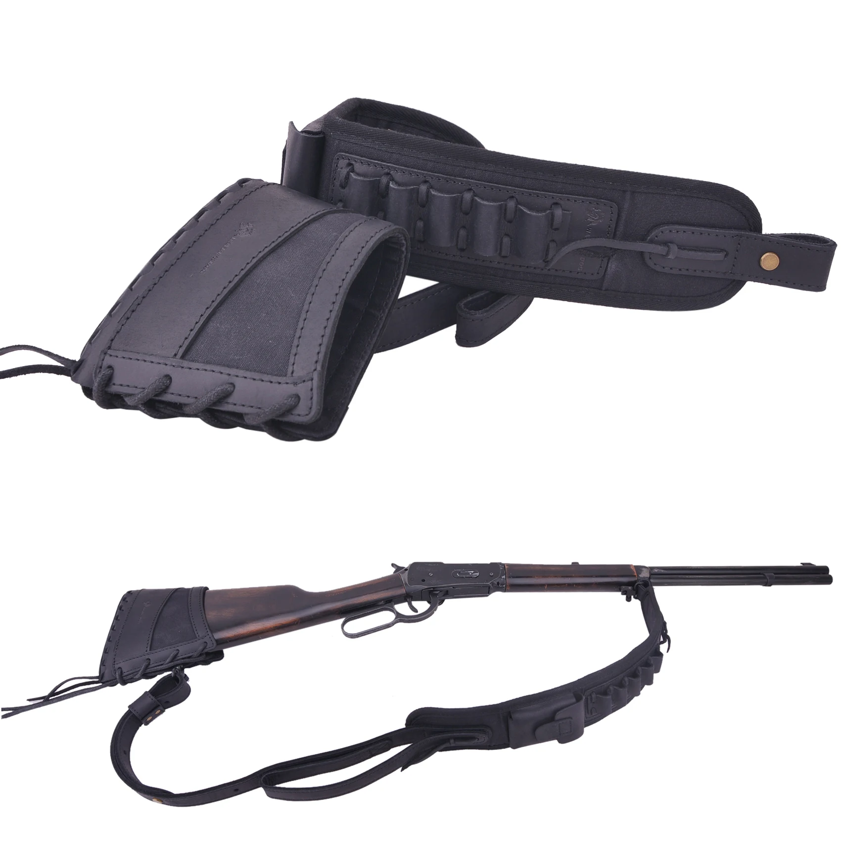 Imagem -03 - Couro Rifle Buttstock Titular Cartucho com Gun Strap Slings Caça Buttstock. 308. Trinta. Trinta. Trinta. 357. 22lr 12ga 16ga 20ga Grupo