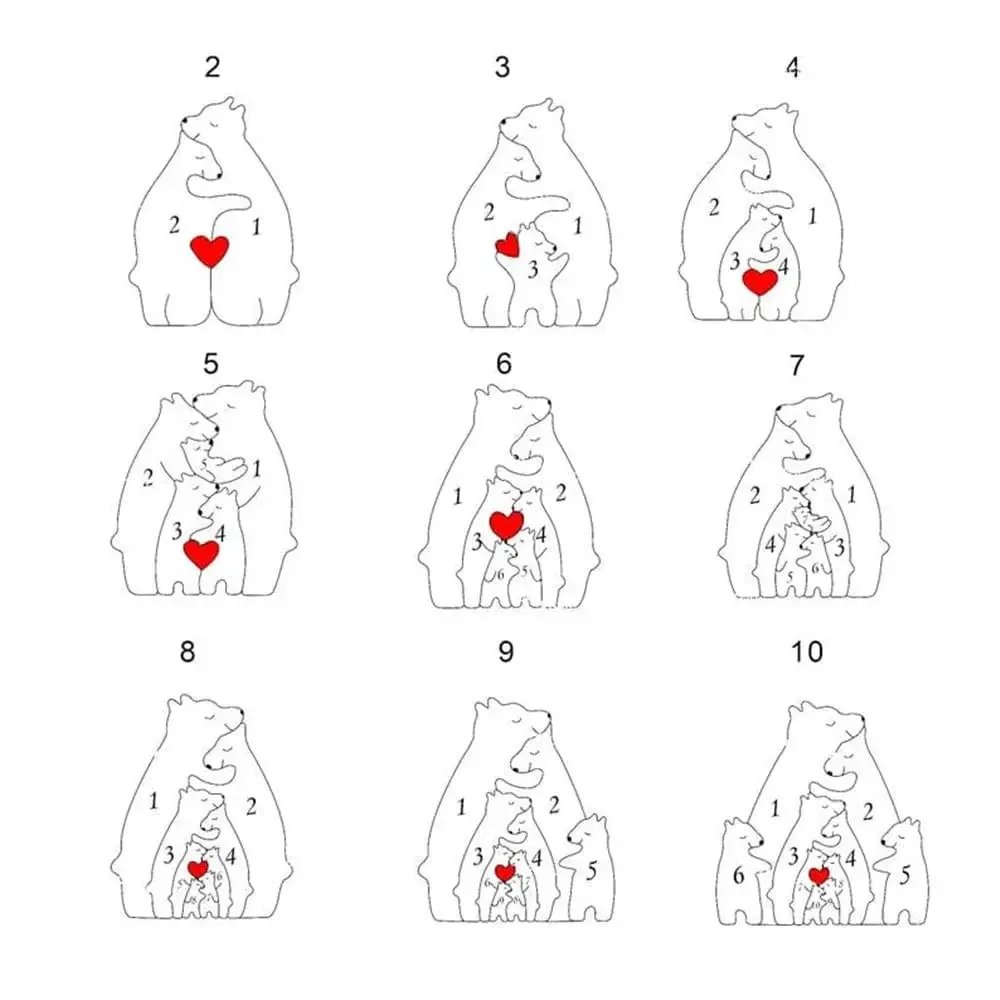 Персонализированный пазл с тематикой семьи медведя, DIY имена семьи, деревянный пазл, настольное украшение, домашняя Декорация