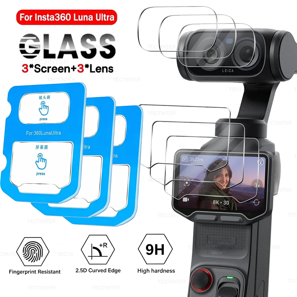 1-3PCS 9H Tempered Glass Films For Insta360 Luna Ultra Screen Protectors+Camera Lens with Install Kit for Insta360 Luna