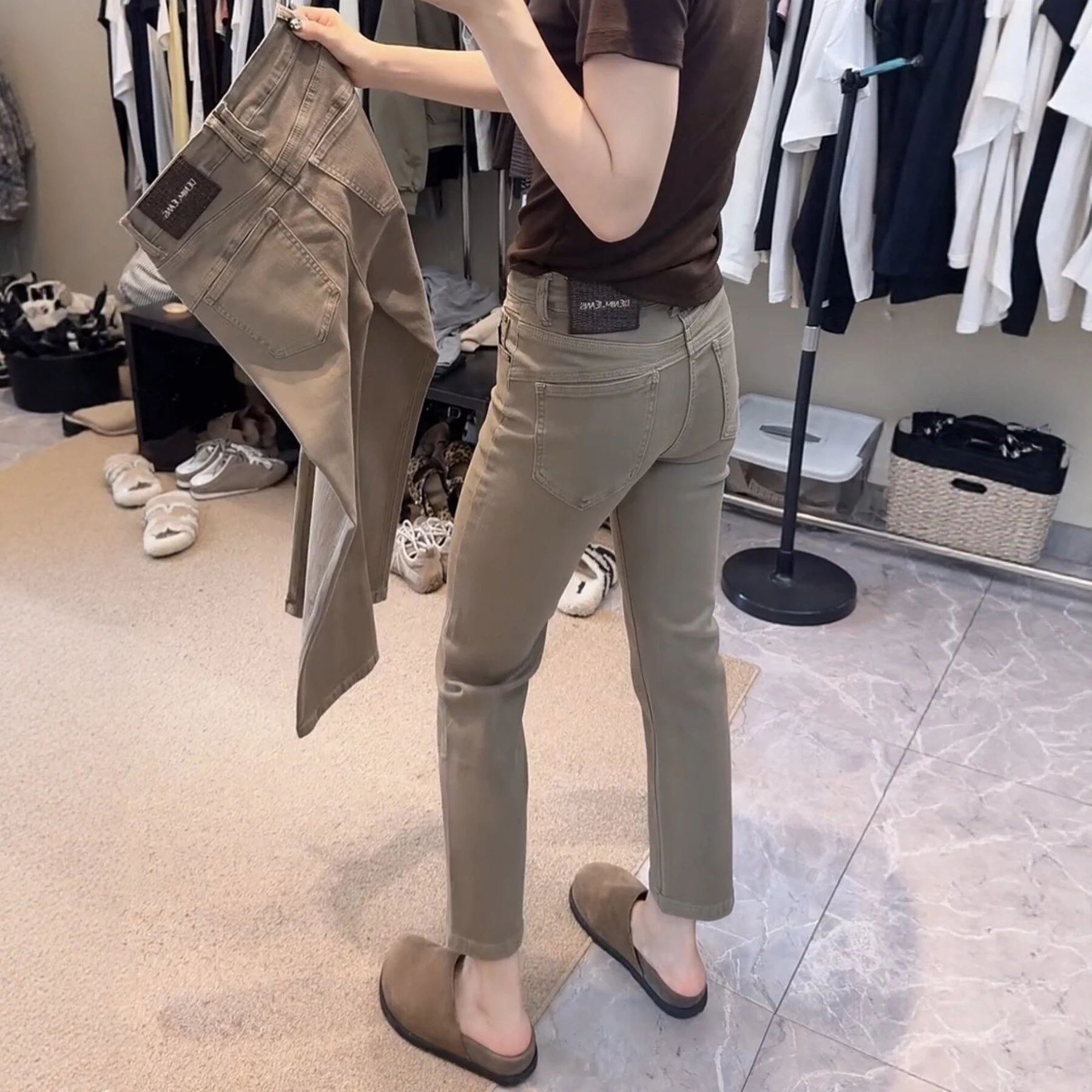 High Waist Elastic Cigarette Jeans Women's Small Size Slimming Nine Point Straight Leg Pants Casual Cotton Stretch Denim