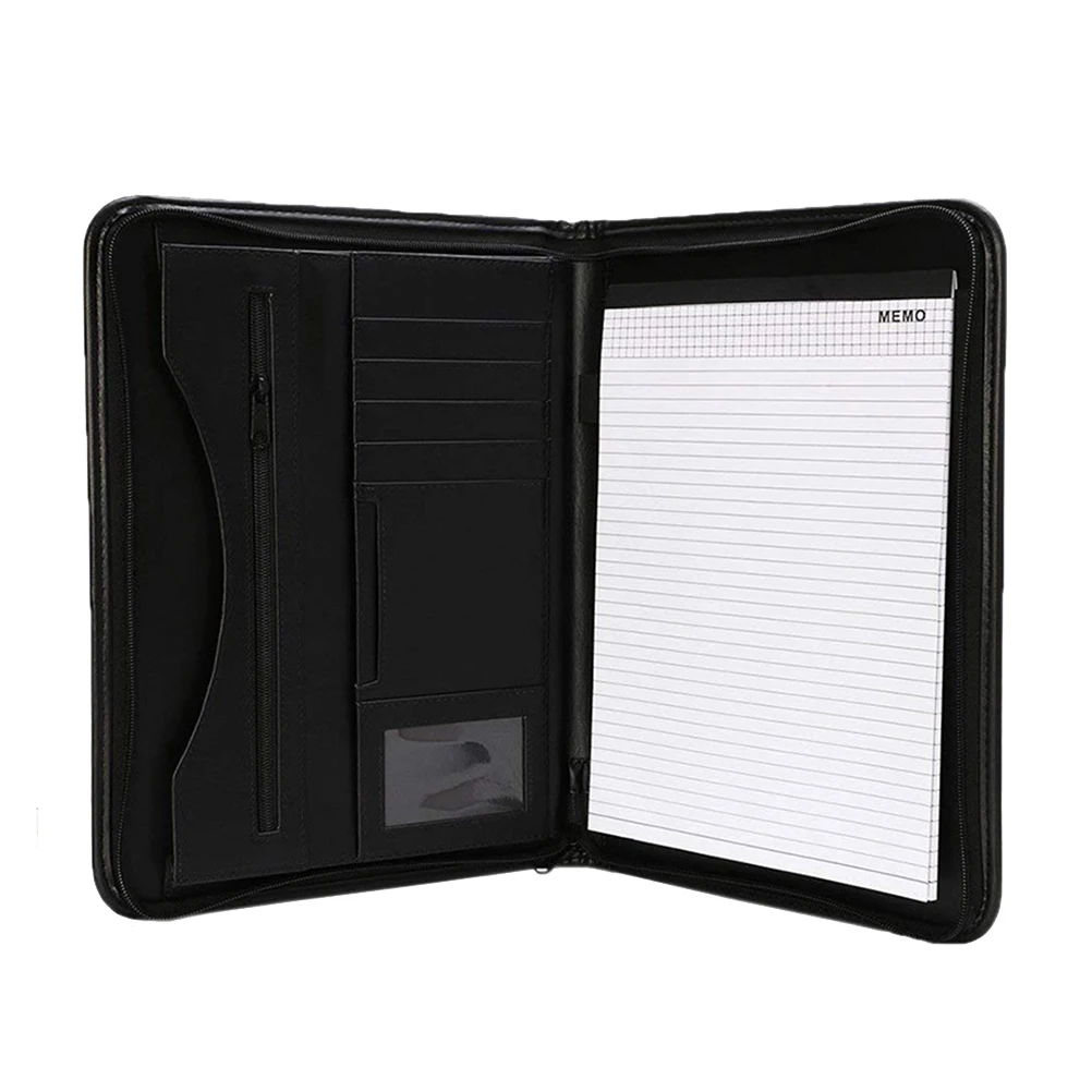 

1pc A4 Business Zipper Folder Large Capacity File Organizer Pu Storage Bag For Office Home Classroom Documents Contracts