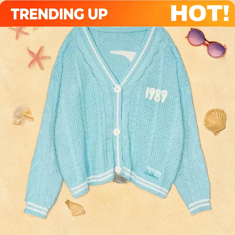 Customization 1989 Cardigan TS Seagulls Cozy Chunky Knit Oversized Button Up Sweater Jacket Women Teenagers Taylor Version T.S.