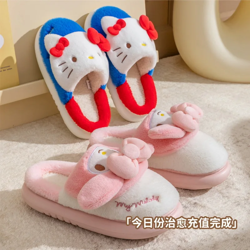 

Sanrio Girl Hello Kitty Winter Fashion Cotton Slippers Student Anime Cartoon Child Keep Warm Parent Child Slippers New Style