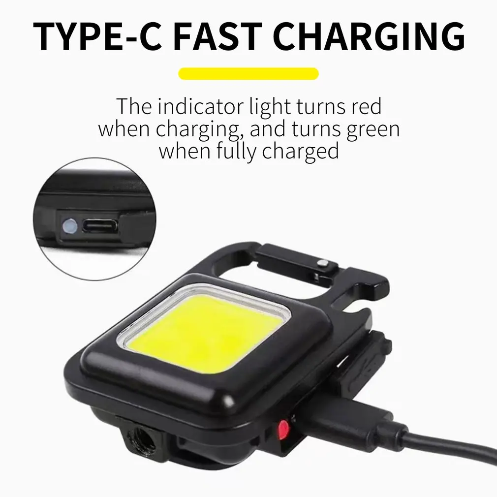 Mini LED Flashlight Work Light Portable Pocket Flashlight Keychains USB Rechargeable Outdoor Camping Small COB Light Corkscrew