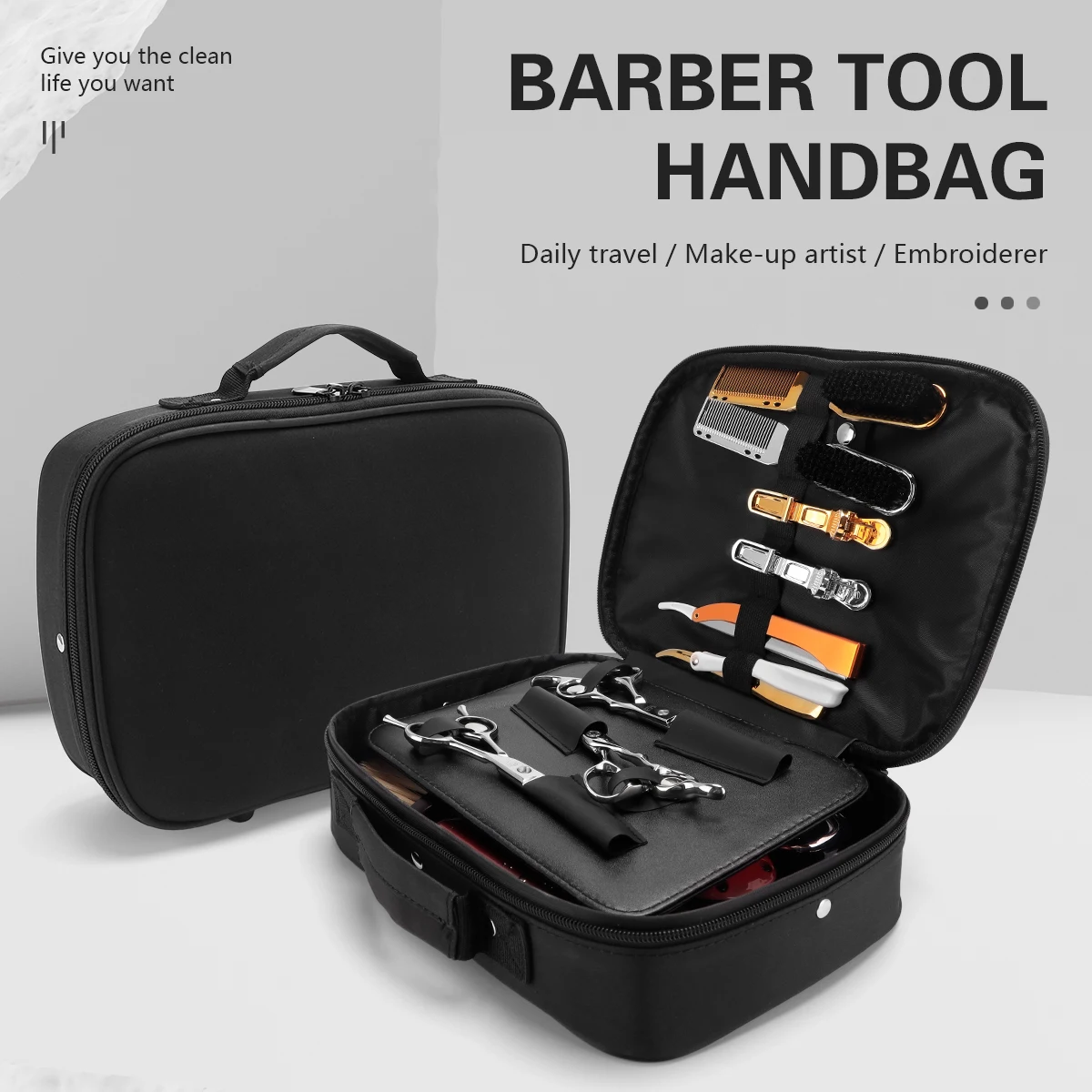 

Barber Black Electric Clipper Bag Salon Hairdressing Tool Storage Bag Carrying Travel Shaver Organizer Beard Trimmer Box Holder