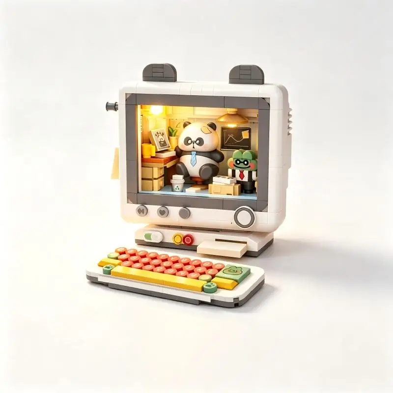 Retro Electronic Building Blocks Set, Light UpToaster & Computer Model, Desktop DecorOrnament, Ideal Birthday Gift.