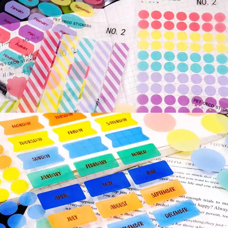 6sheets Planner Stickers Transparent Weekly Daily Planner Notebook Stationery Sticker Scrapbooking Jhournal Index Label Tag