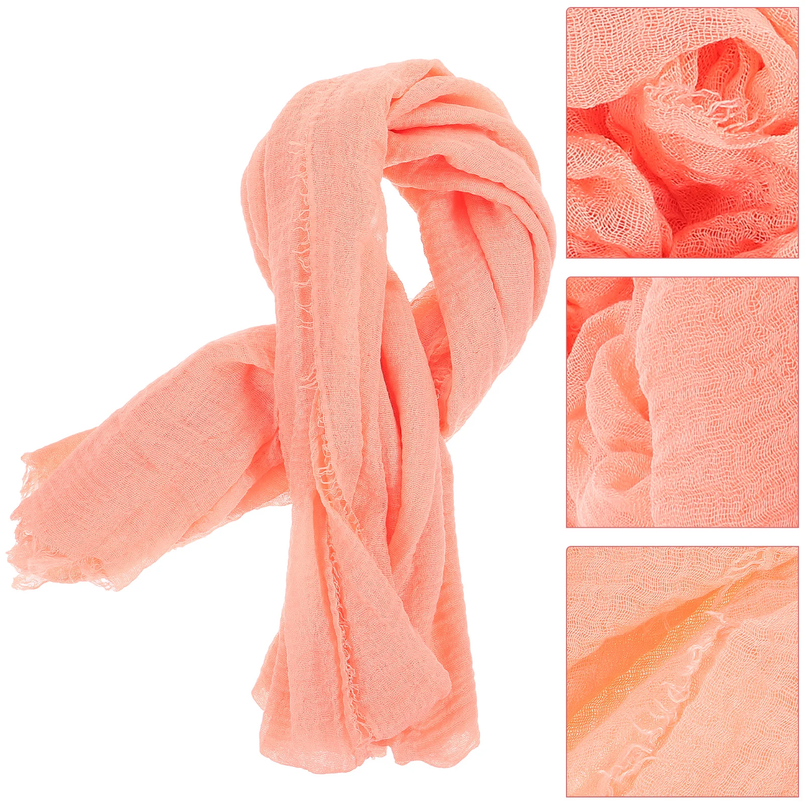 

Cotton and Linen Scarf Crumpled Style Simple Muslim Natural Material Single Color