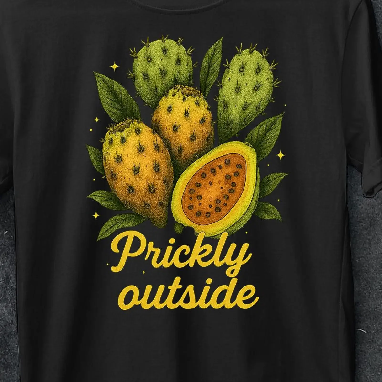 'Prickly Outside' Prickly Pear T Shirt Cotton Casual Cactus Fruit Comfort Daily Wear For Adults vintage Washed Stretched