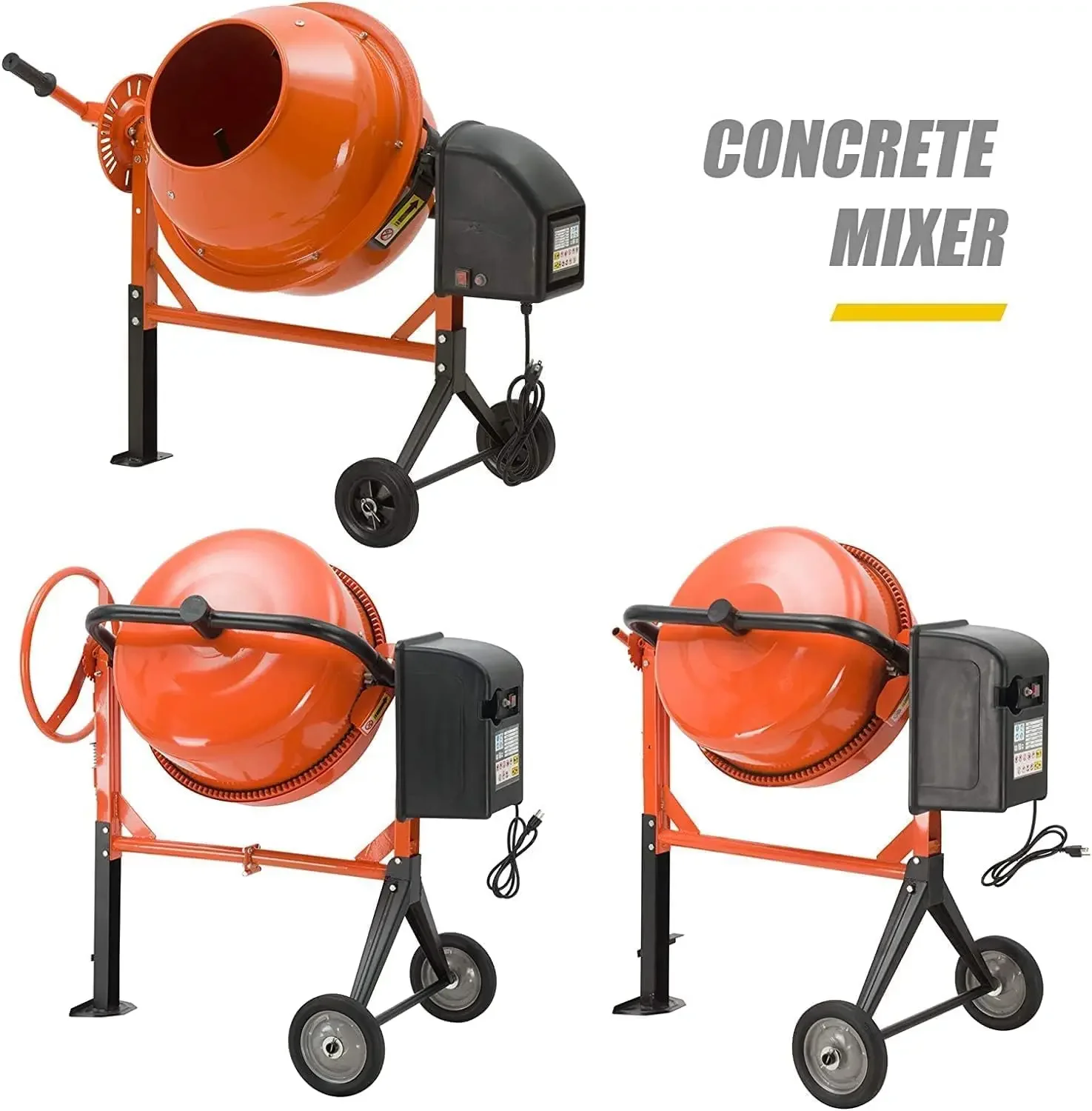 Electric Cement Mixer, 5.0 Cu Ft Portable Concrete Mixer, Mortar Mixing for Stucco/Seeds, Freestanding Cement Mixing Tools