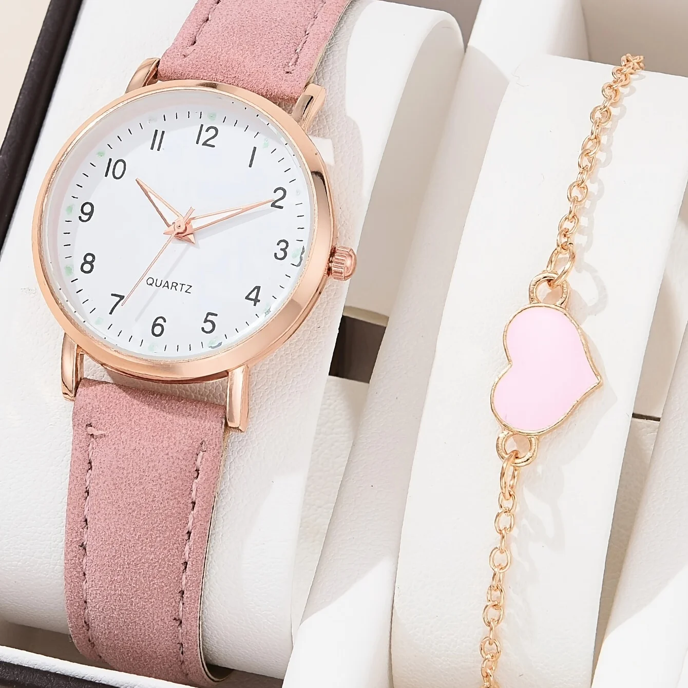 女性用ラウンドポインタークォーツ時計,アナログ腕時計,PUレザーブレスレット,女の子へのギフト,1個