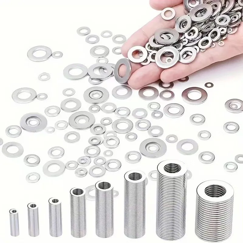 100-600PCS Stainless Steel Washer Metal Screw Flat Washers Rings Plain Gaskets Fasteners for Screws Bolts Assortment Kit M2-M12