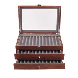 Wooden Pen Display Storage Case 12/23/34 Pens Capacity, Fountain Pen Collector Organizer Box with Transparent Window Pencil Bag