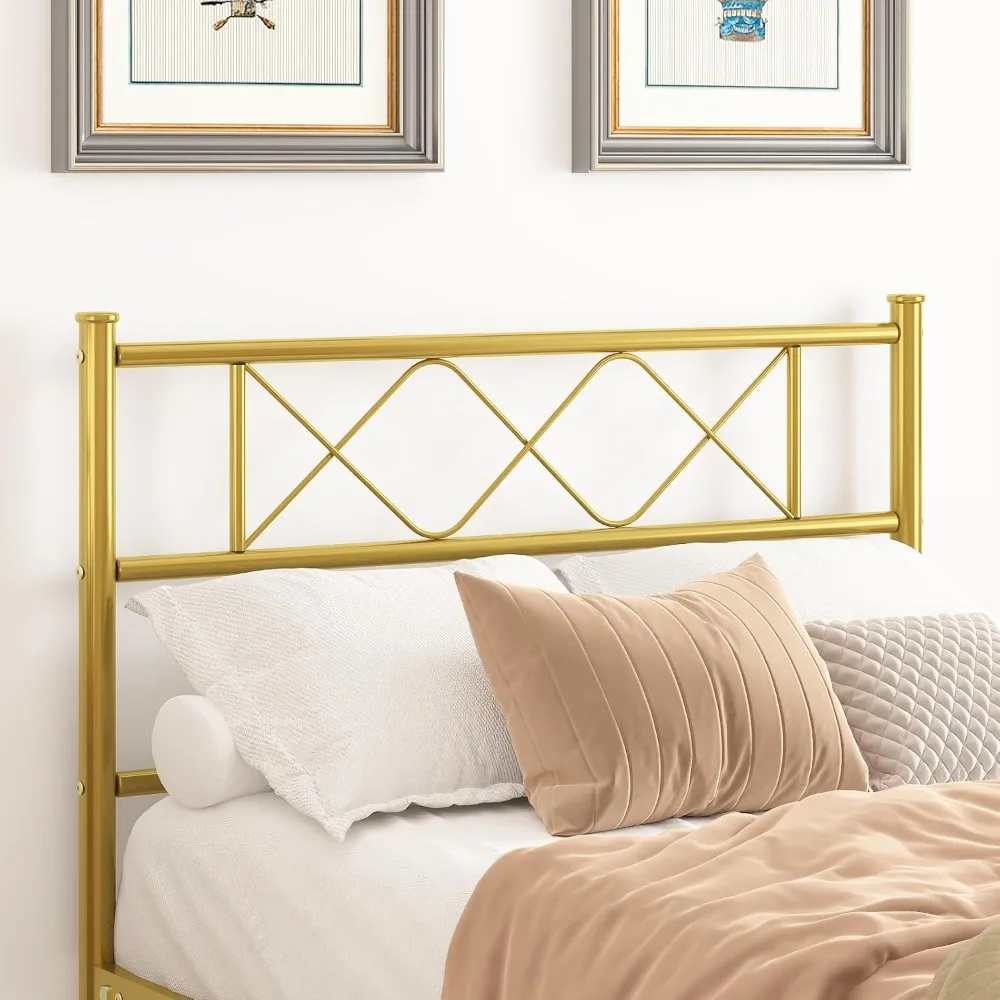 Weehom إطار سرير معدني مزدوج الحجم، مرتبة أساس/سرير منصة، شريحة فولاذية شديدة التحمل، أفضل للأطفال والكبار والطلاب باللون الذهبي