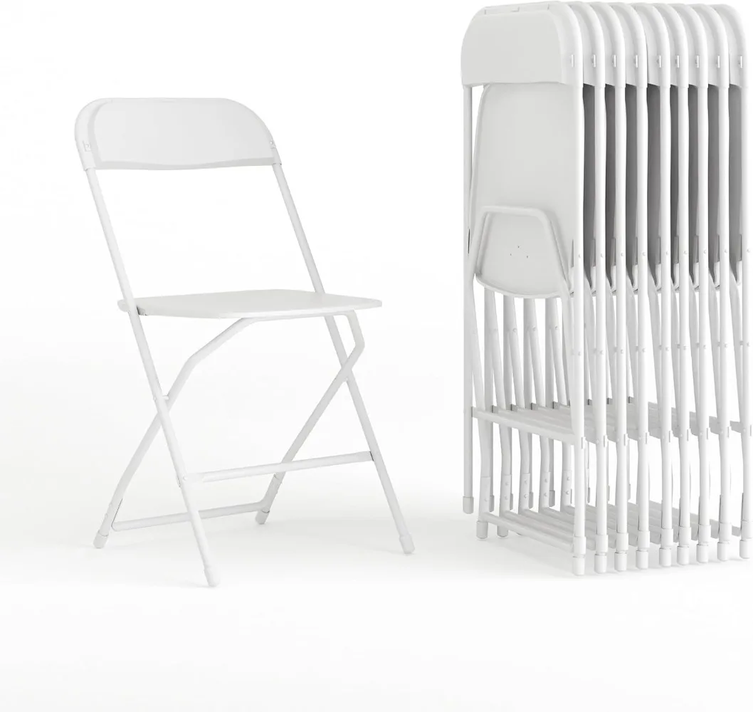 Furniture Hercules Plastic Folding Event Chair, White, 10-Pack | Lightweight, 650 LBS. Weight Capacity