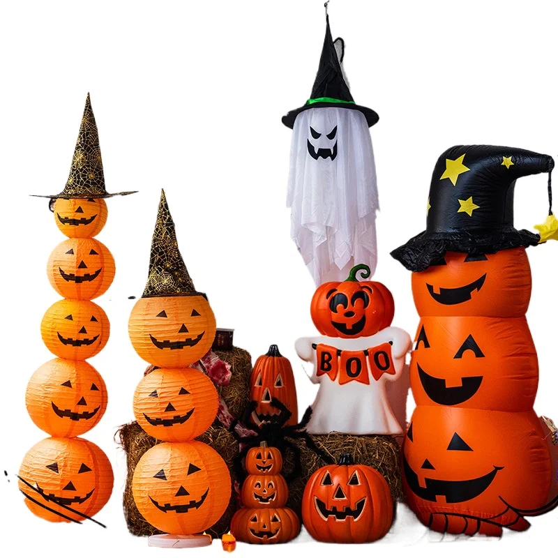 Halloween decorative paper lantern columns dress up pumpkin lanterns props kindergarten ornaments party scene arrangement