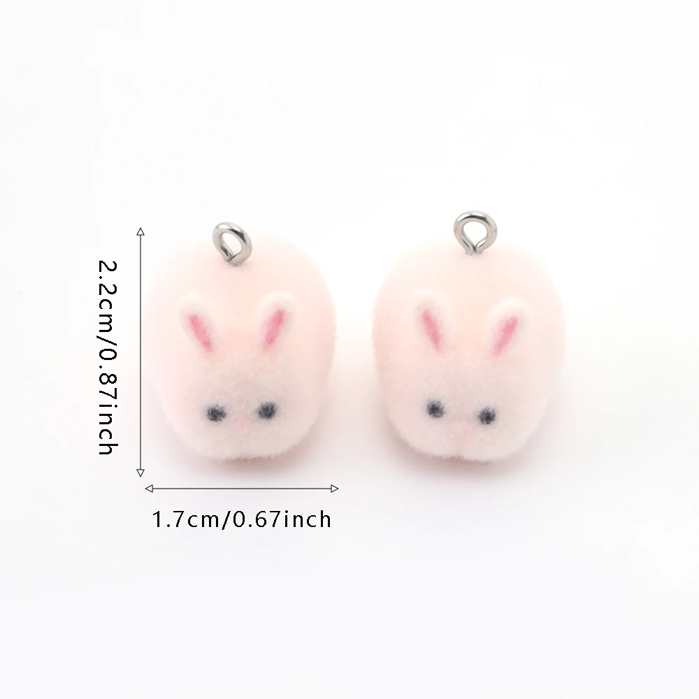 20Pcs 3D Flocking Resin Cute Rabbit Charms Cartoon Animal Pendant for Earrings Keychain Necklace Making DIY Jewelry Accessories