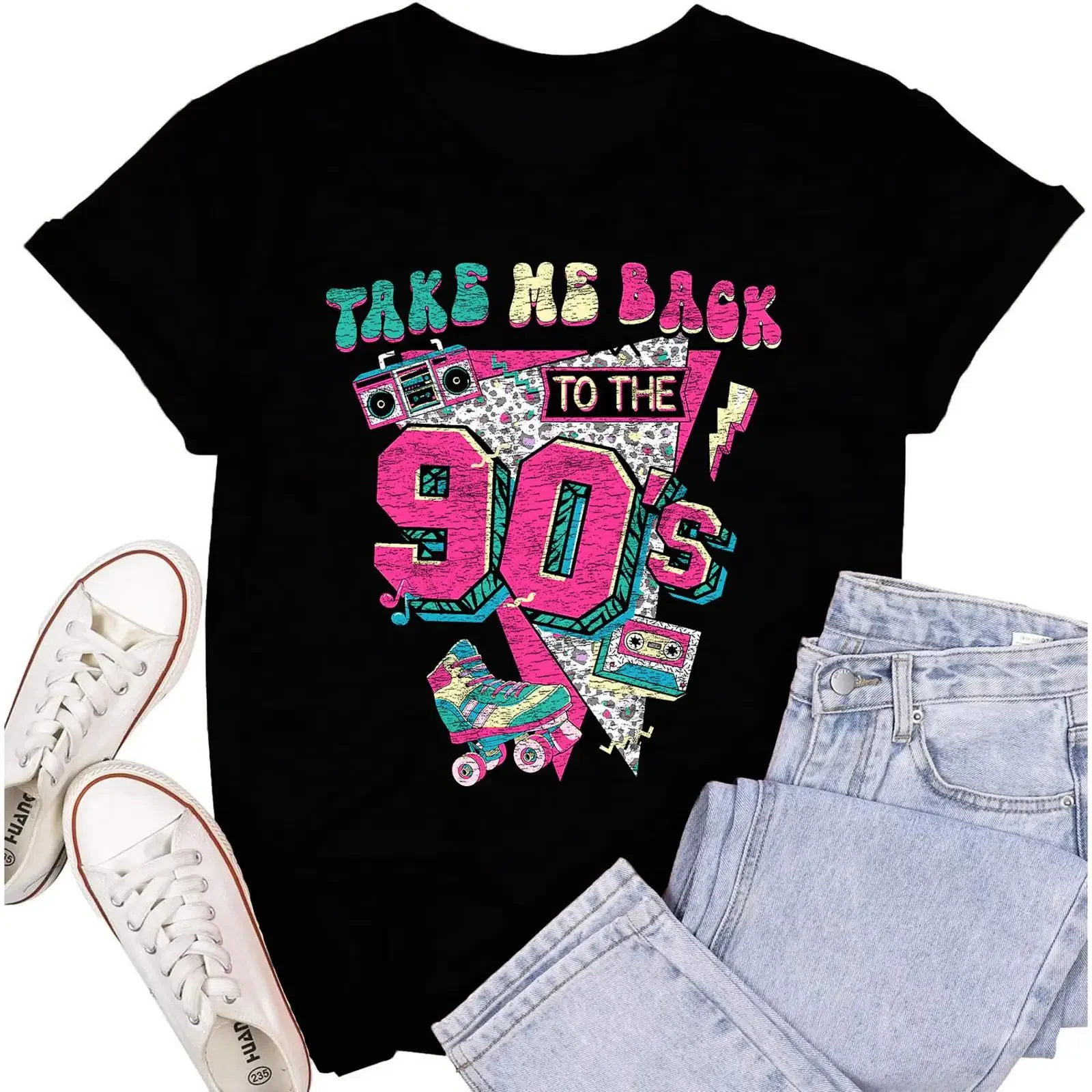 SUWATOIN Women's 90s T Shirt Take Me Back to The Vintage Retro Throwback Nineties 1990s Party  vintage Washed homme Stylish