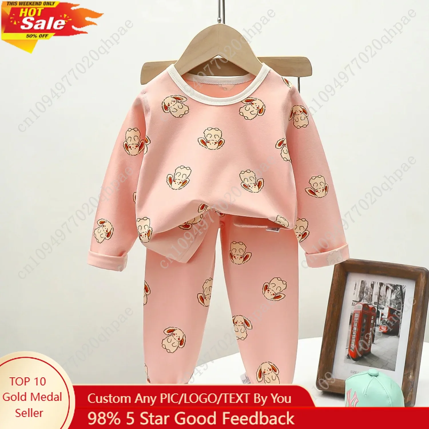

2-Piece Set Soft Cotton Pajamas Children Boys Girls Baby Spring Autumn Cartoon Long Sleeve Home Sleepwear Set 2-10Y