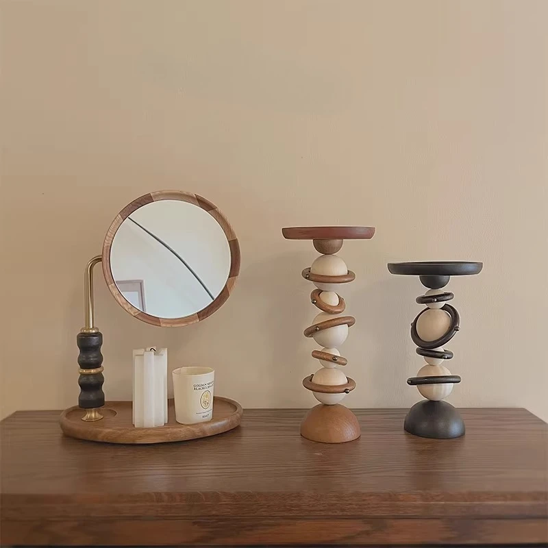 Wabi Sabi Style Wooden Ring Candle Holder, Minimalist Centerpiece Tray for Home Cafe & Hotel Decor Rustic Natural Wood Art Piece