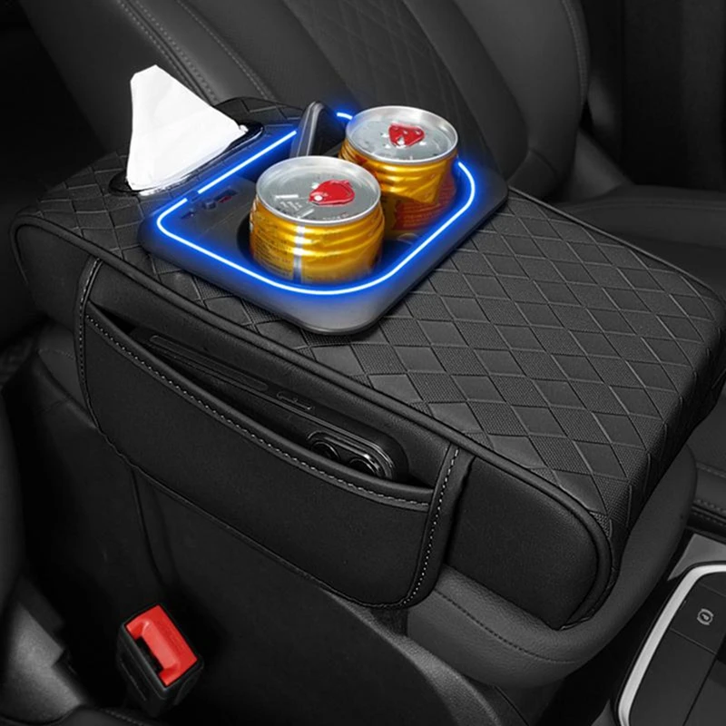 Super Sale Car Arm Rest Organizer with Heightening Pad, Multi-Function Cup & Tissue Holder for Front Seat Organization Road Trip