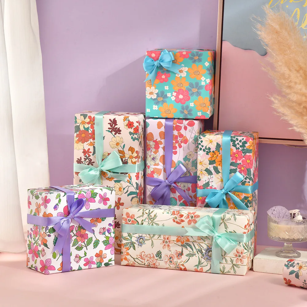 6 Pcs Vintage 50x70cm Per Roll Floral Wrapping Paper Sheet Packaging for Wedding Kids Holiday Gift Wrap Craft Paper Decor Gifts