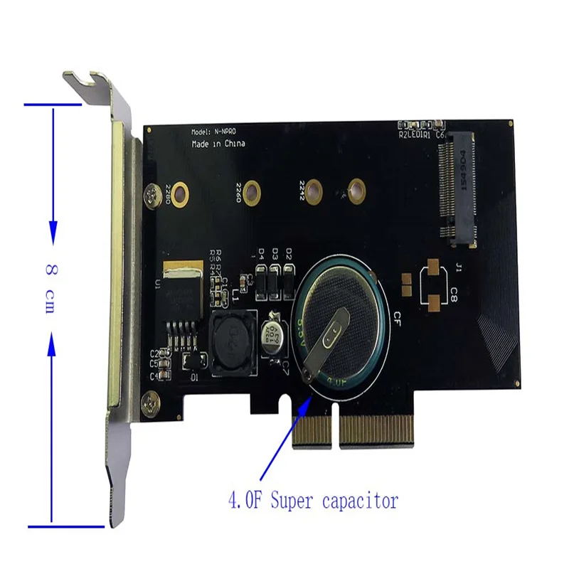 Half Height Baffle Power Outage Protection, NVMe M.2 NGFF SSD to PCIe X4 Adapter