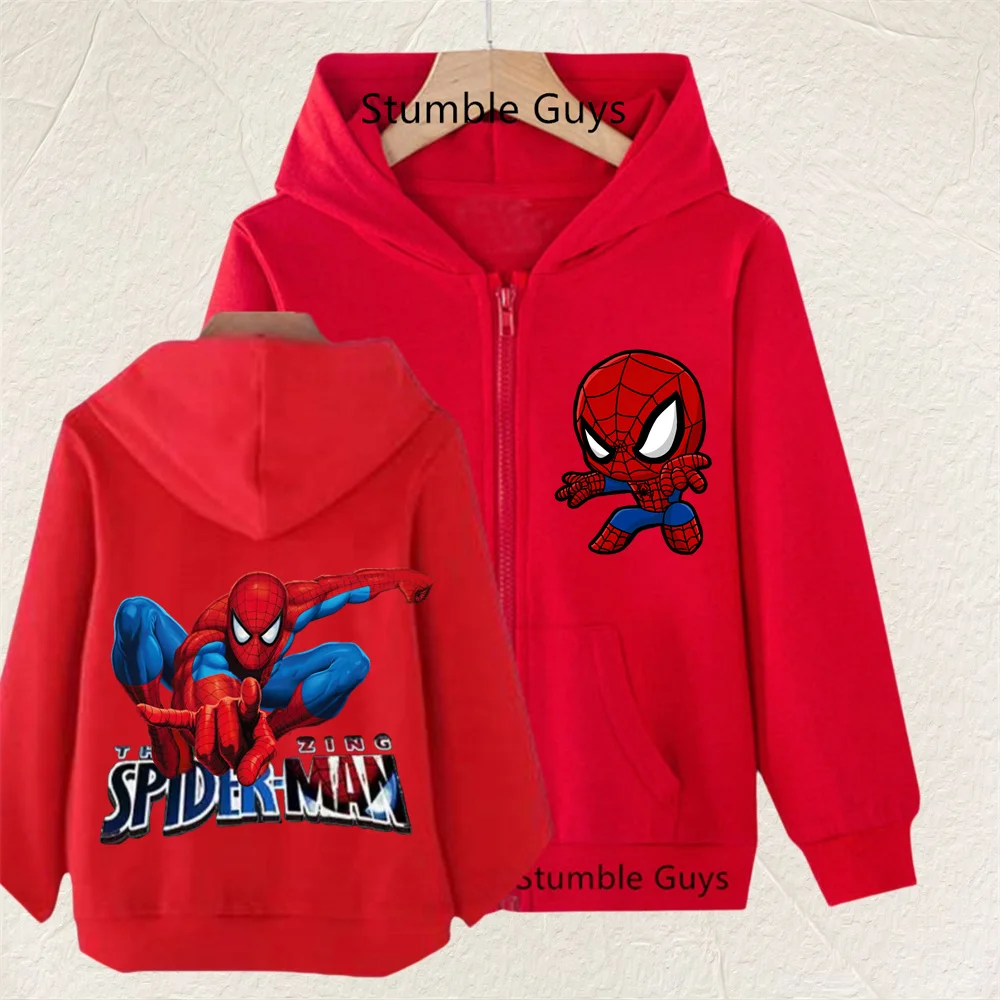 2026 Trendy Spider Zip Up Hoodie for Kids, Boys Long Sleeve Zipper Hooded Sweatshirt, Front & Back Cartoon Print