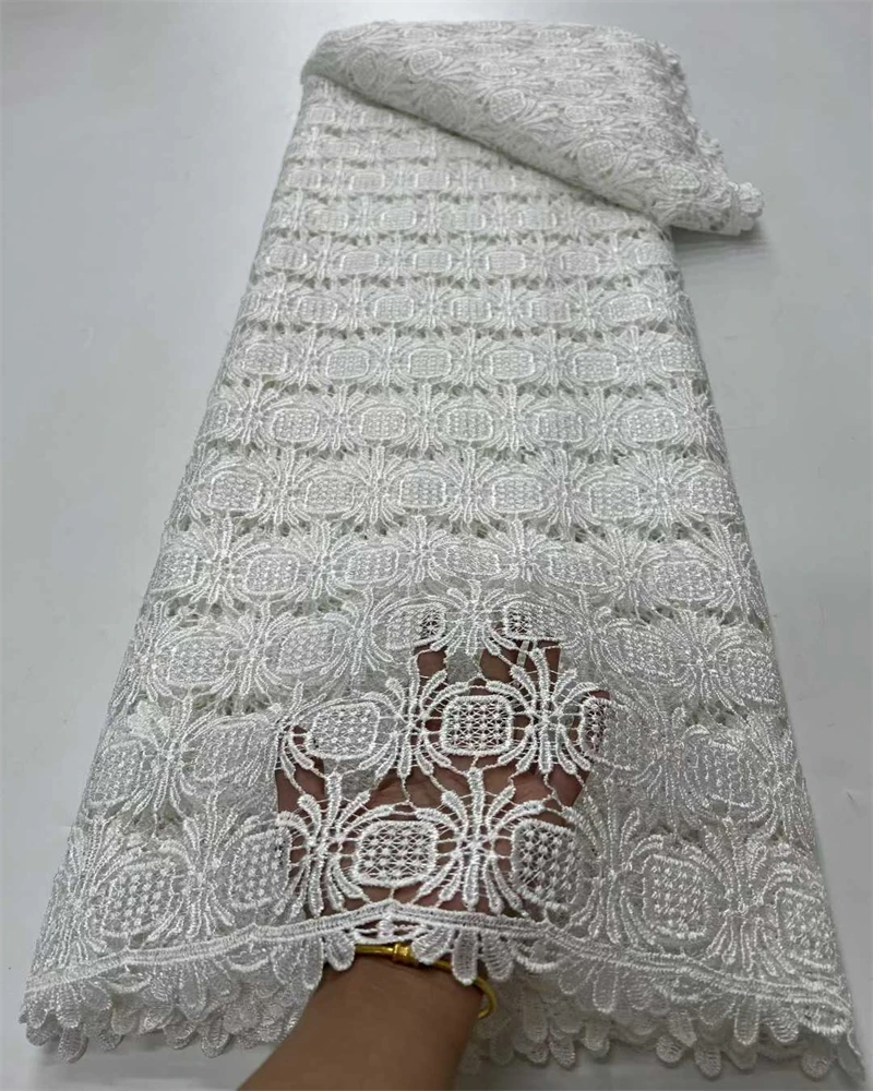 

African 100% Cotton Voile Lace Swiss Fabric Heavy Beaded Embroidery Dubai Style for Wedding Party Latest Popular