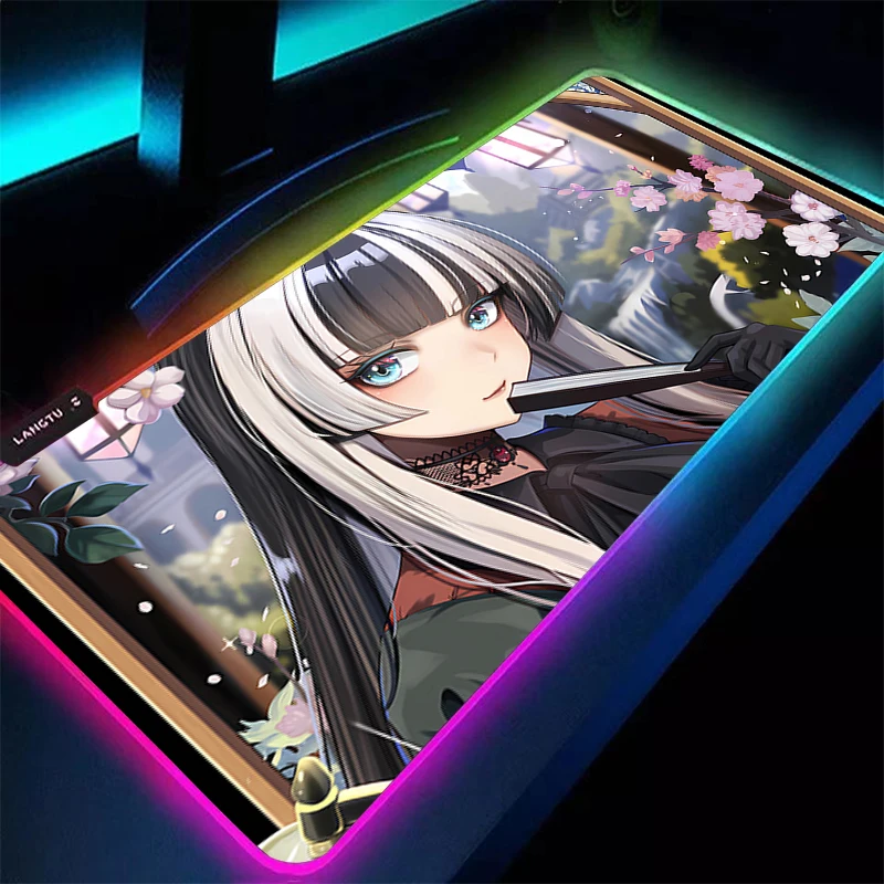 

RGB Mouse Pad Anime Gamer Gaming Accessories Varmilo Keyboard Pad LED PC Computer Hololive Juufuutei Raden Desk Mat HD Mousepad