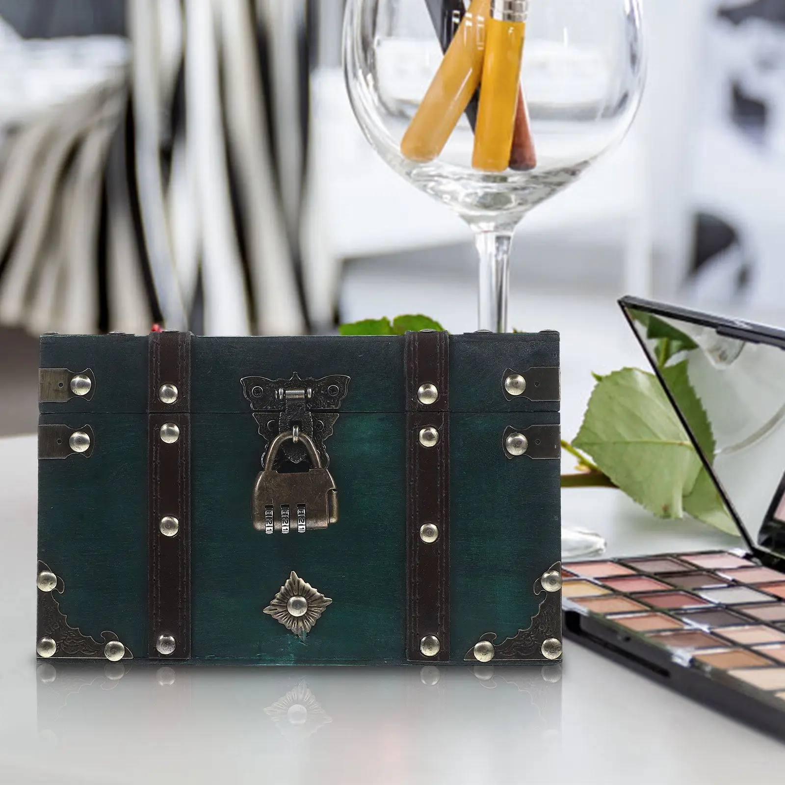 

Small Wooden Box Retro Jewelry Organizer Secure Craft Storage Case Decorative Trinket Chest for Bedside Dresser Display