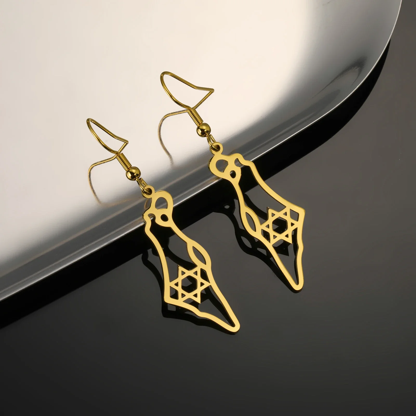 Hexagram Israel Map Stainless Steel Earrings Mountain Gift for Women
