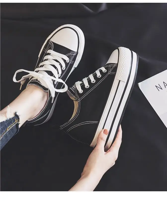 Canvas Shoes Lace Up Classic Fashionable Versatile Casual Thick-soled Inner Heightening Street Style Women 2024 Spring Summer